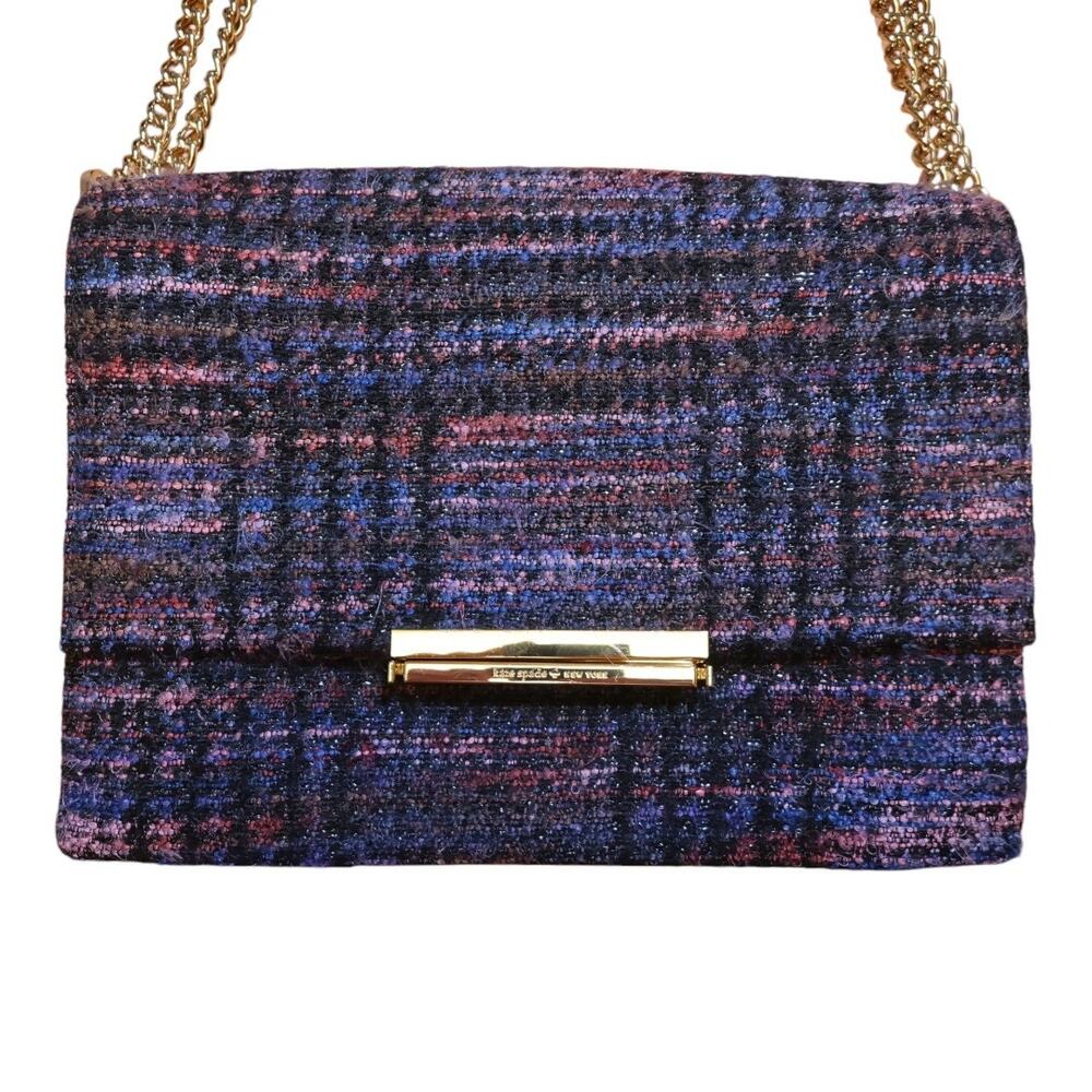 Kate Spade Emerson Place Lenia Tweed Purple Gold Hardware Shoulder Bag Crossbody